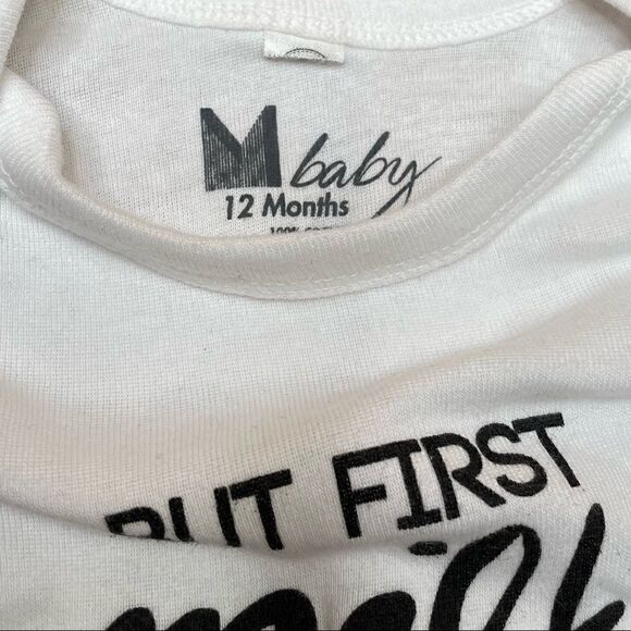 mpompon white 12 months Cache-Couche| Onesie BUT FIRST MILK 100% cotton - Picture 3 of 6